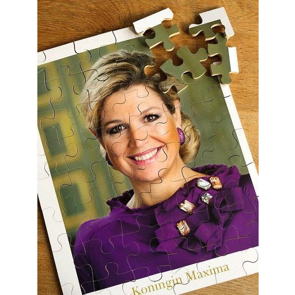 Puzzel Koningin Maxima – Houten XXL puzzel, ontworpen voor activering en geheugenstimulatie bij senioren.