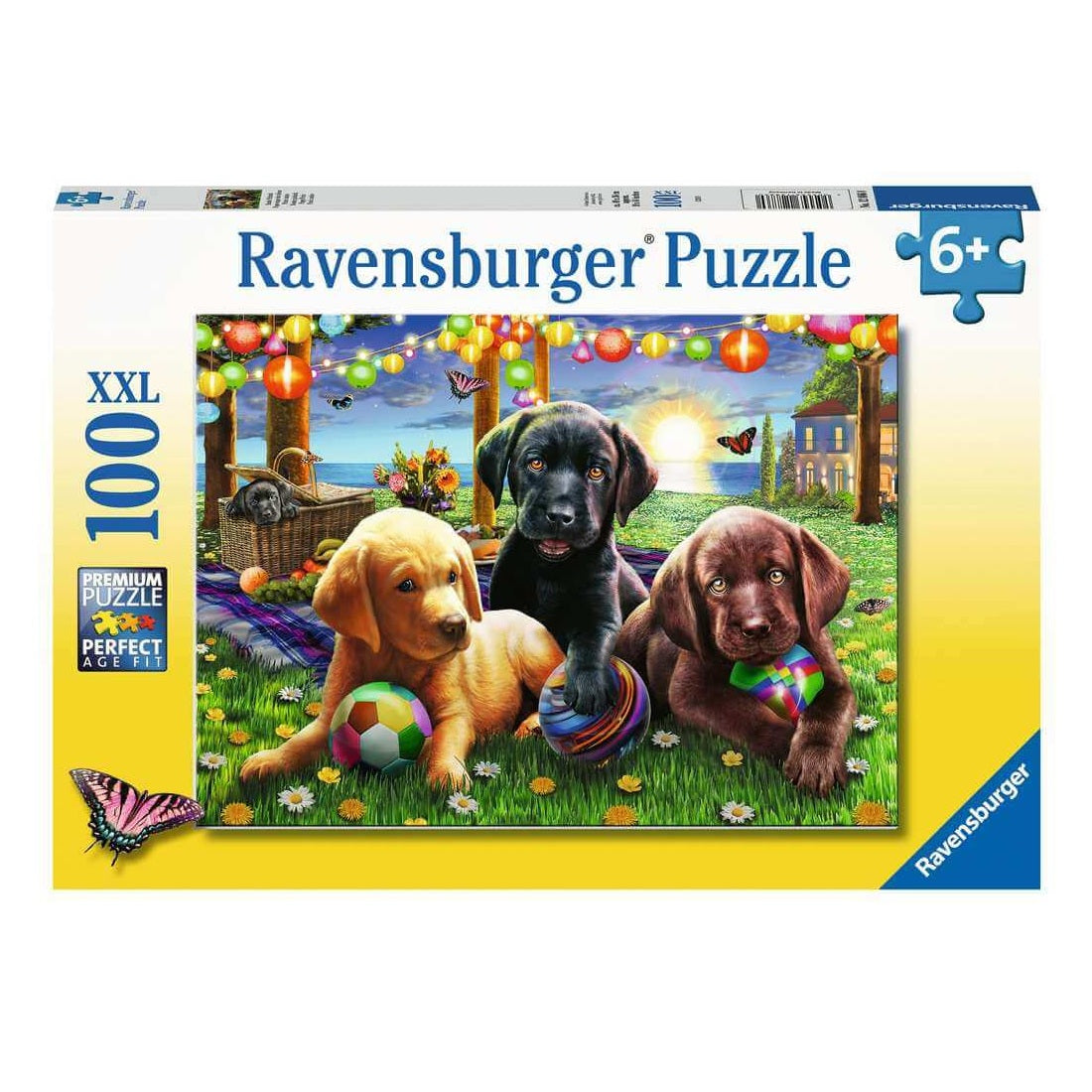 Dementie-puzzel Ravensburger Honden Picknick – 100 XXL stukjes, creëert een gezellige activering en stimuleert geheugen voor ouderen.